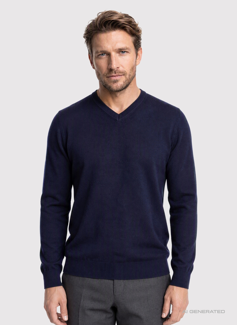 Granatowy sweter męski w serek
