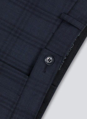 Wełniany granatowy garnitur w kratkę