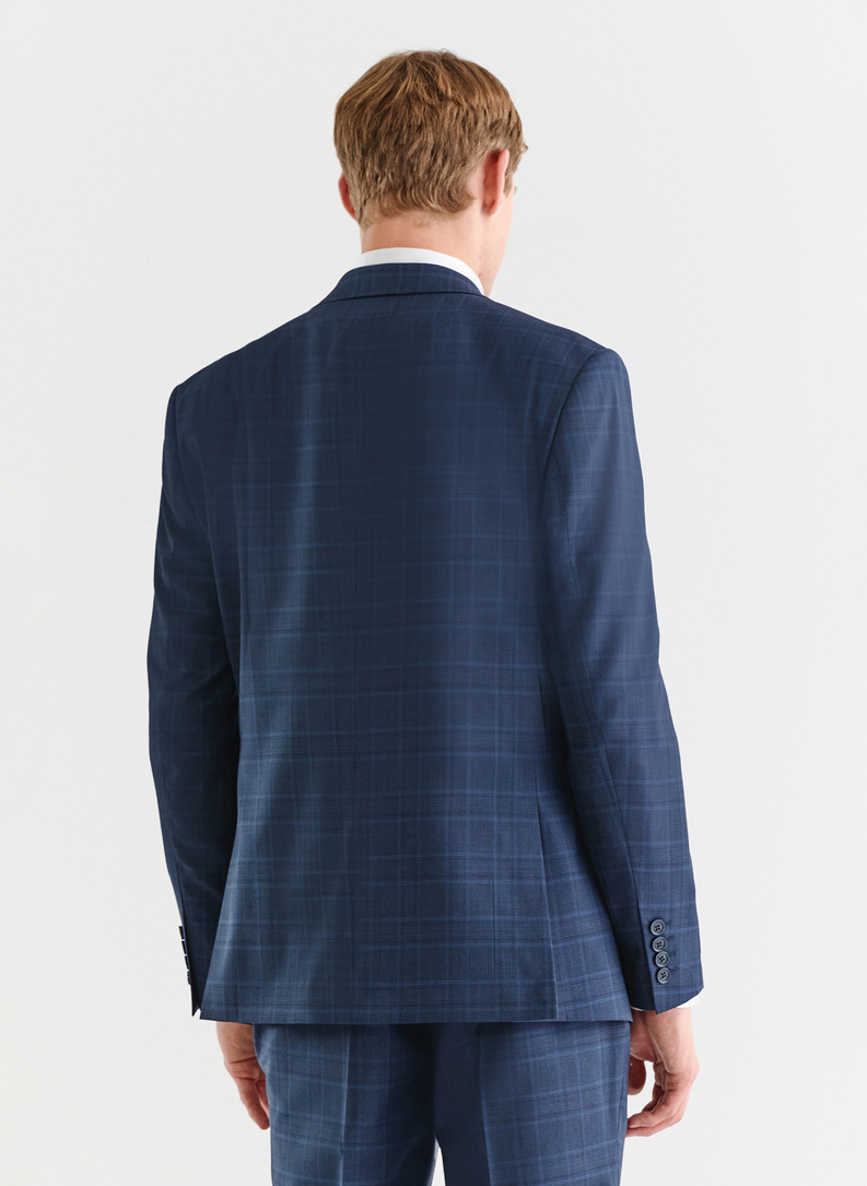 Granatowa marynarka garniturowa w delikatną niebieską kratkę