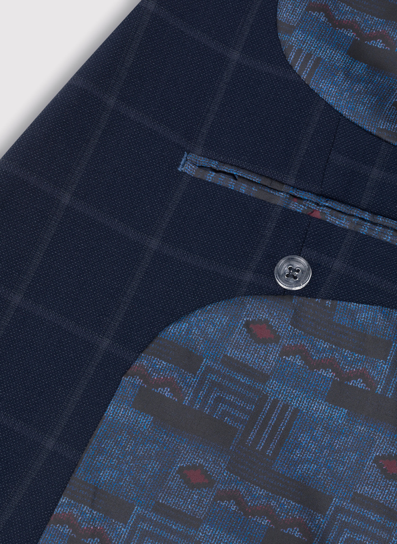 Granatowa marynarka garniturowa w kratę