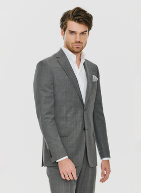 Ciemnoszara marynarka garniturowa w delikatną kratę