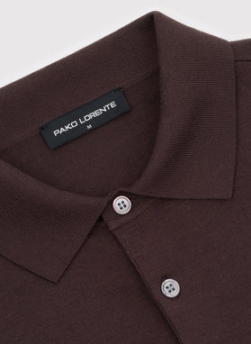 Brązowy sweter polo z bawełny merceryzowanej