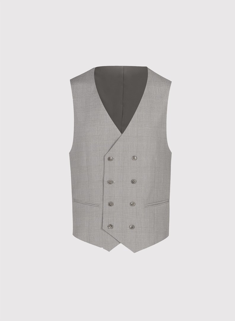 Szara dwurzędowa kamizelka w kratę