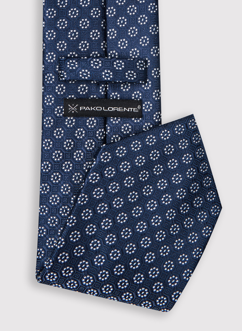 Granatowy krawat męski w kwiaty
