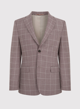 Wełniany różowy garnitur w kratę