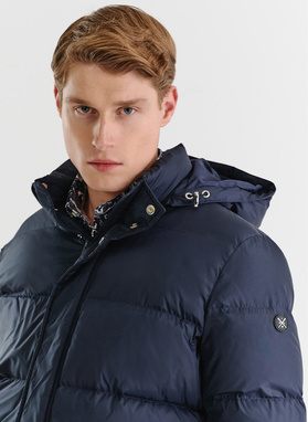 Granatowa długa pikowana kurtka