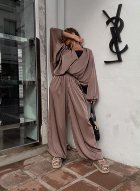 Komplet bluza i spodnie SATIN COZY mocca