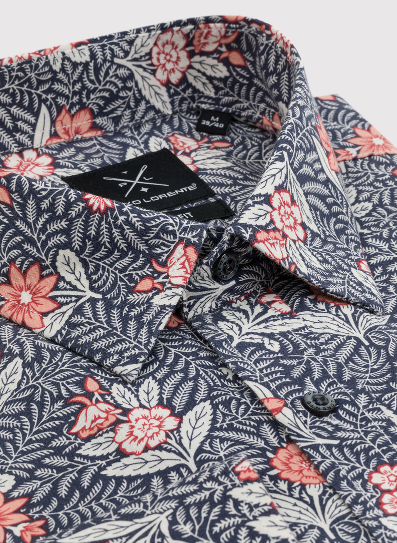 Szara koszula męska w botaniczny wzór