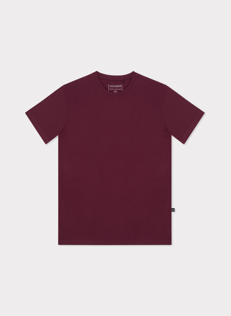 Bawełniany bordowy t-shirt z okrągłym dekoltem