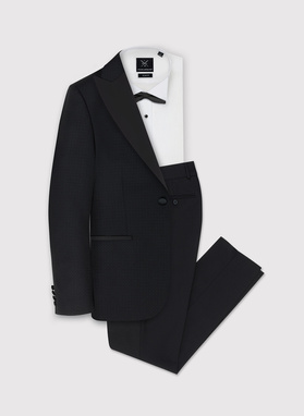 Wełniana czarna marynarka smokingowa w mikrowzór