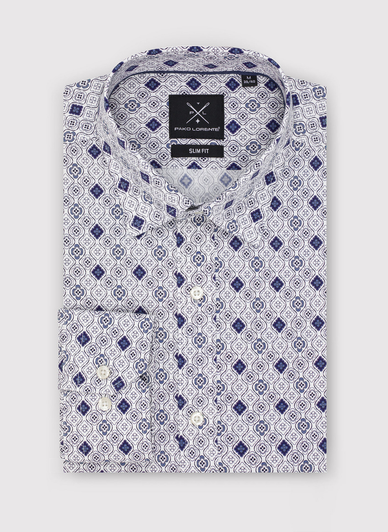 Męska koszula w kolorze białym w granatowy wzór