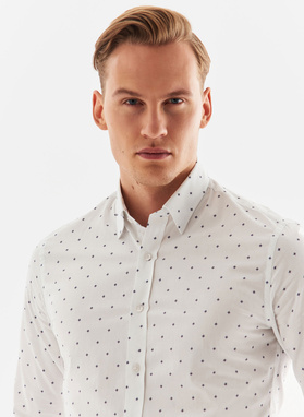 Biała koszula męska w granatowy drobny print 