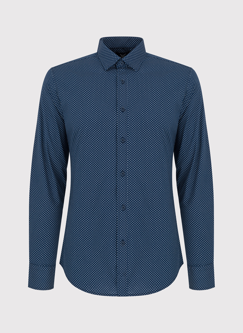 Granatowa koszula w drobny wzór 