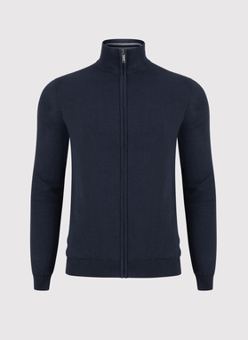 Granatowy rozpinany sweter męski ze stójką