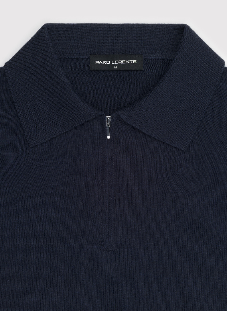 Granatowy sweter męski polo z zamkiem