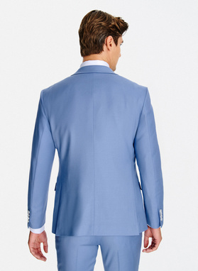 Niebieska wełniana marynarka garniturowa