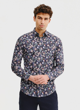Granatowa koszula męska w kwiaty
