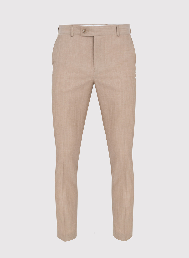 Beżowy wełniany garnitur męski 