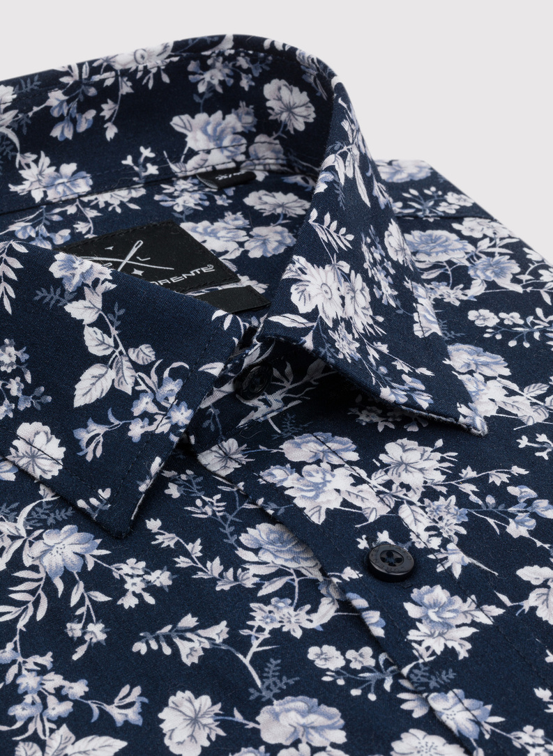 Granatowa kwiecista koszula