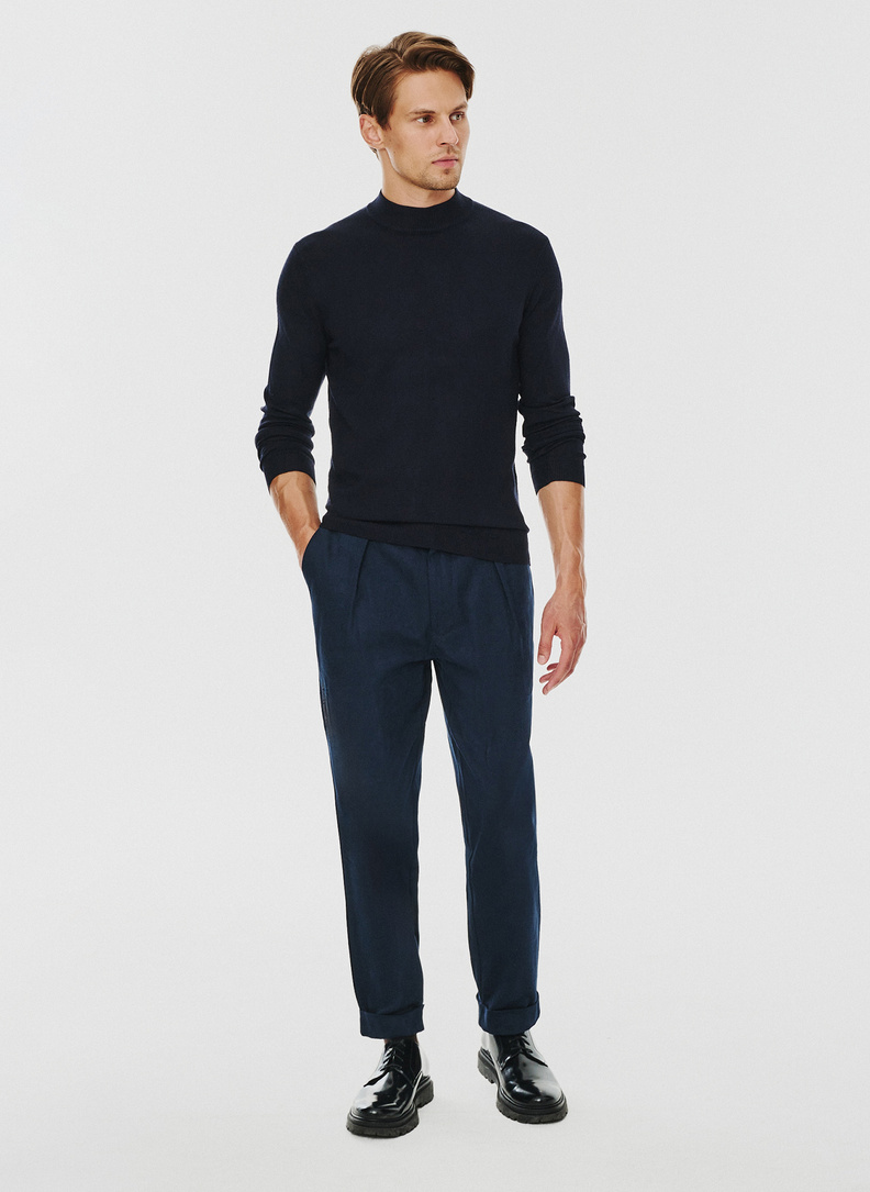 Granatowy gładki półgolf męski