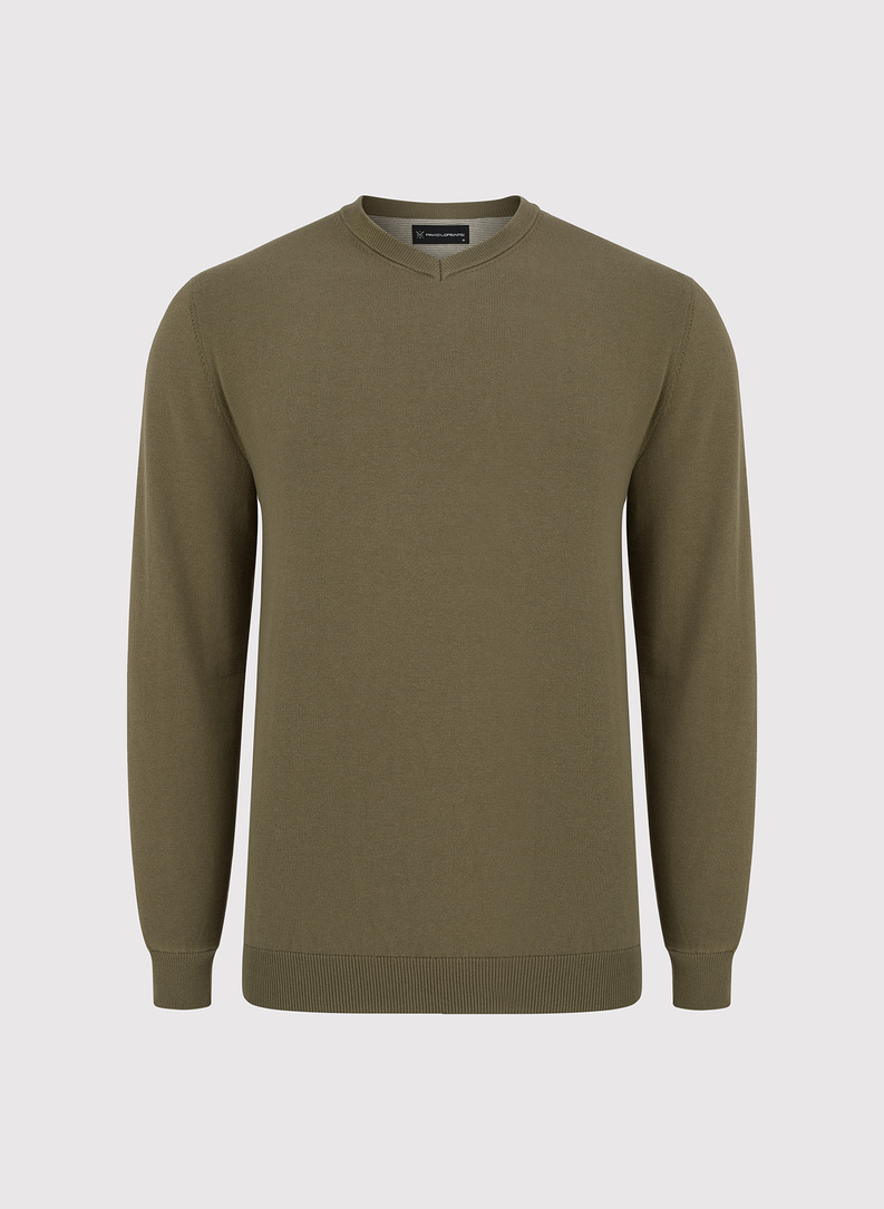 Zielony męski sweter w serek