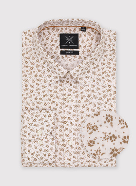 Biała koszula męska w kwiatowy beżowy print