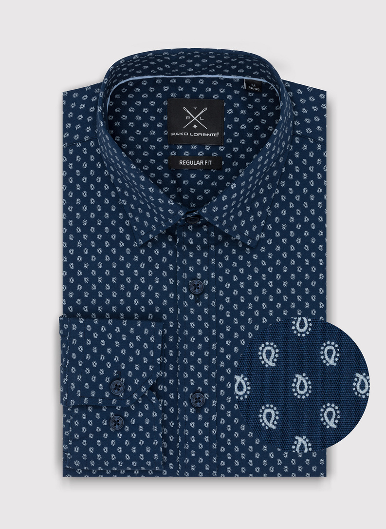 Granatowa koszula o prostym kroju we wzór paisley 