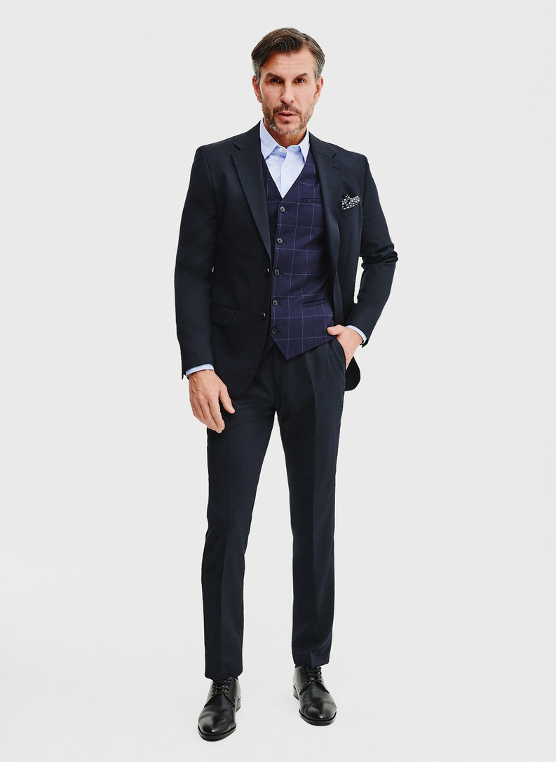 Granatowa kamizelka męska w kratę