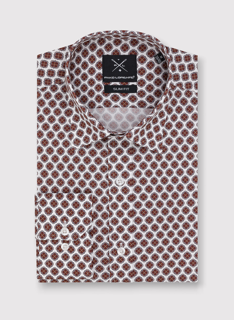 Casualowa koszula męska w brązowy wzór