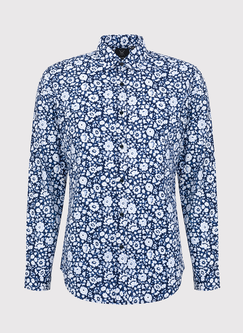Granatowa koszula w białe kwiaty