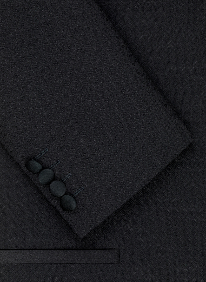 Wełniana czarna marynarka smokingowa w mikrowzór