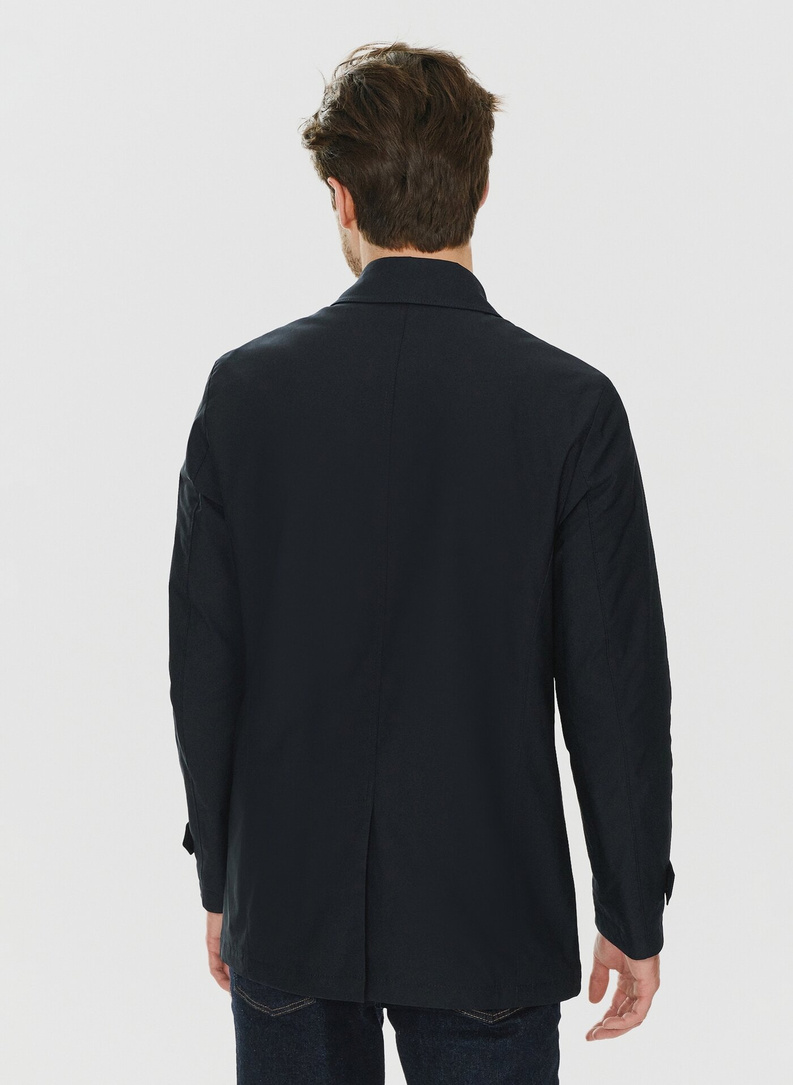 Granatowy przejściowy płaszcz męski