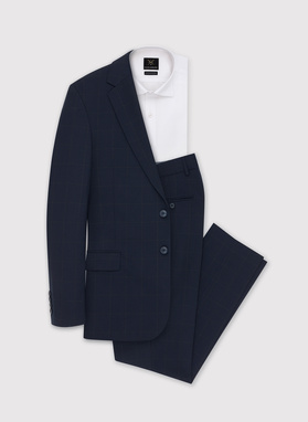 Granatowy garnitur w kratę Windowpane