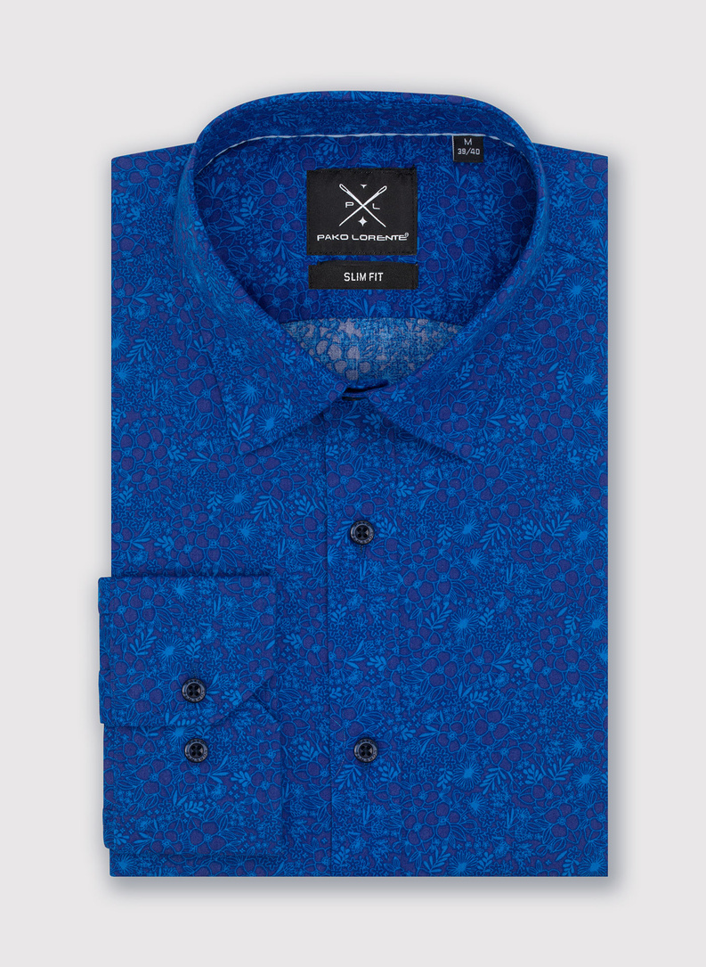 Granatowa koszula męska w kwiatowy deseń