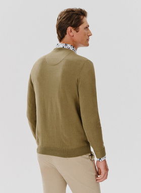 Zielony męski sweter w serek