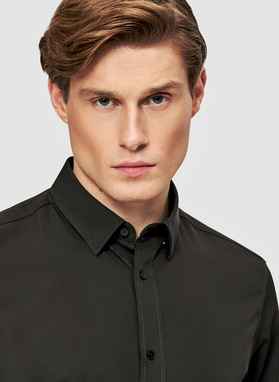 Czarna koszula męska z wełną