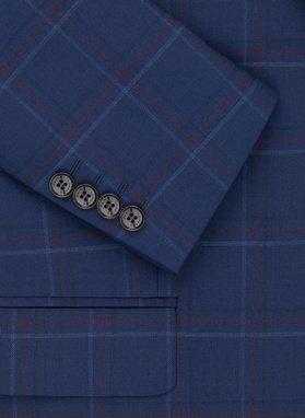 Granatowa marynarka garniturowa w czerwono-niebieską kratkę