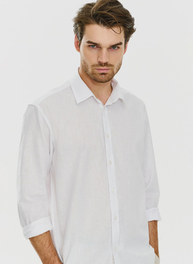 Biała koszula męska z lnu i bawełny