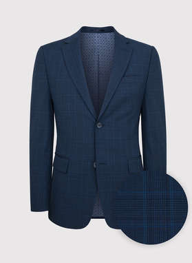 Granatowa marynarka garniturowa w delikatną niebieską kratkę