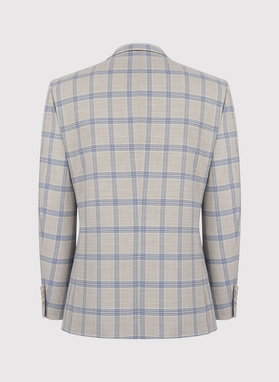 Beżowa marynarka garniturowa w kratę