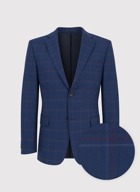 Granatowa marynarka garniturowa w czerwono-niebieską kratkę