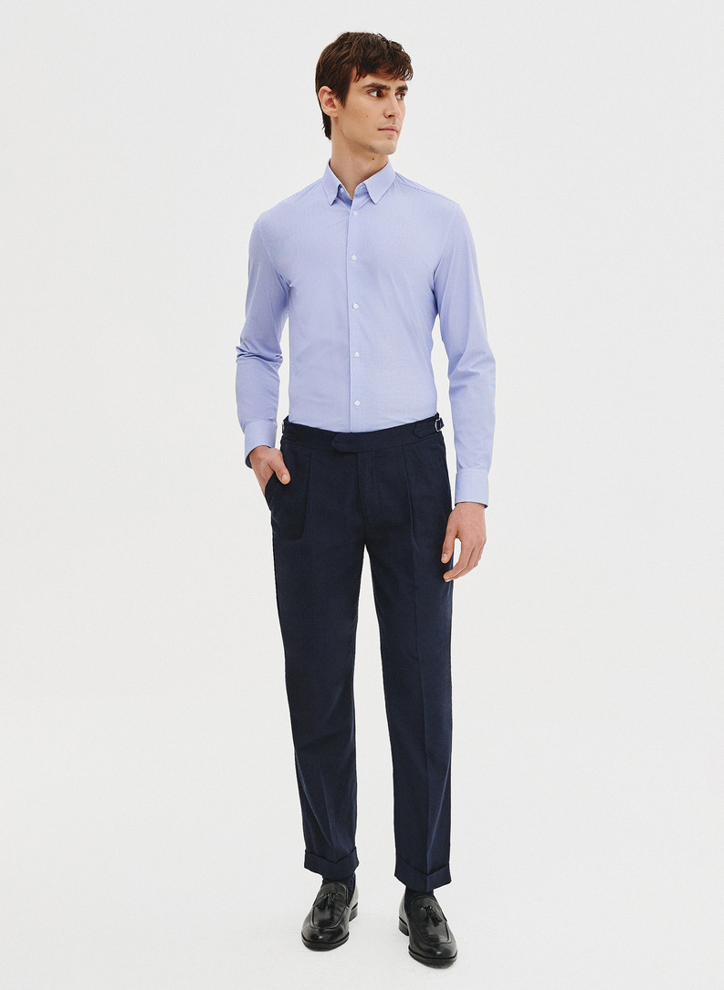 Granatowe spodnie męskie z lnem