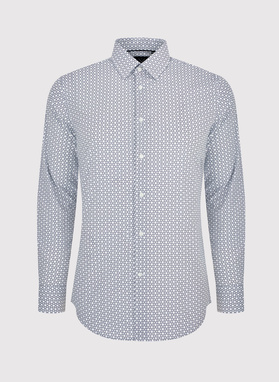 Biała koszula męska w granatowy wzór 