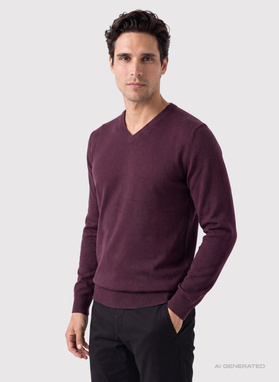 Ciemnofioletowy sweter v-neck