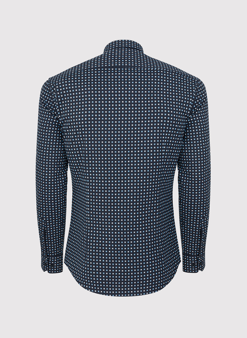 Granatowa koszula w niebiesko-biały mikrowzór