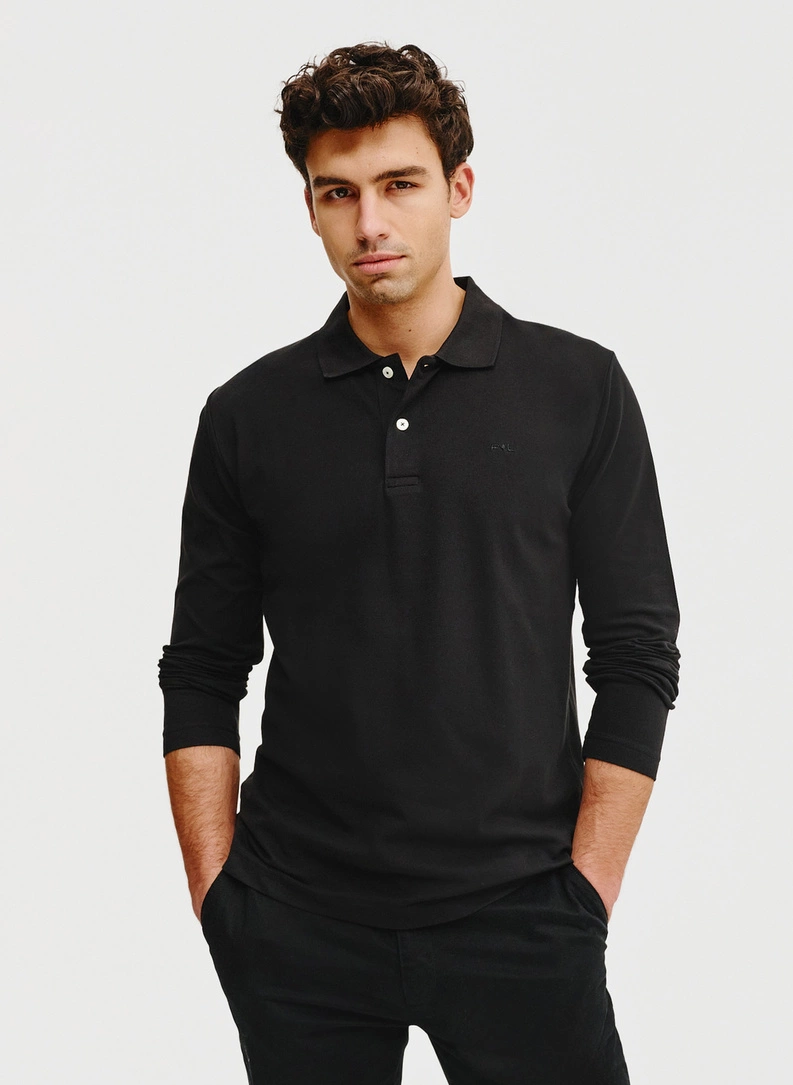 Czarne polo longsleeve - zdjecie nr 1