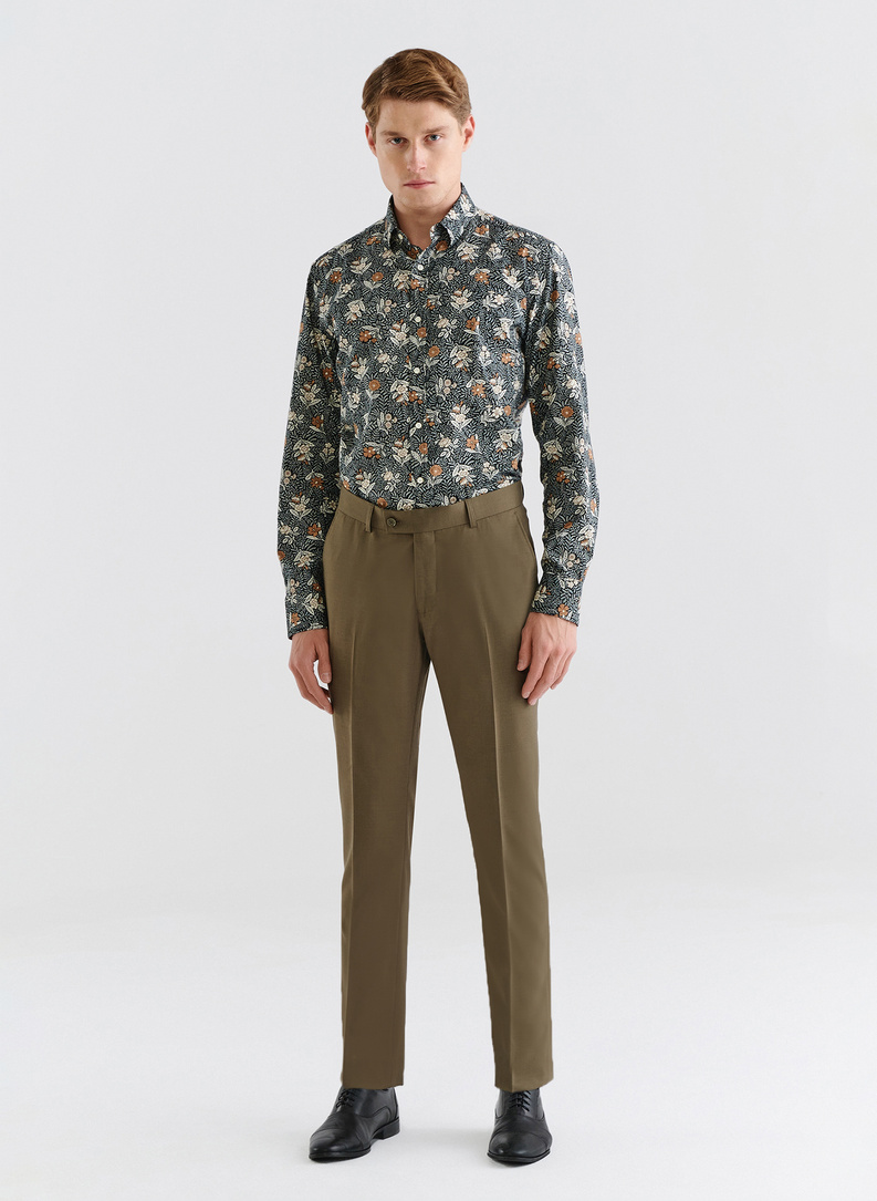 Zielone spodnie garniturowe z wełną