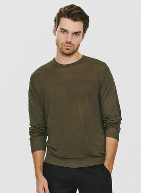 Zielony lniany sweter