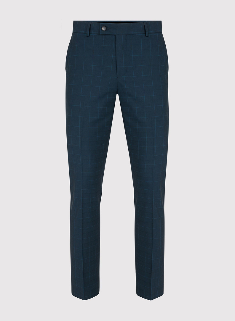 Granatowe spodnie w delikatną niebieską kratkę P23SF-6G-003-G-S