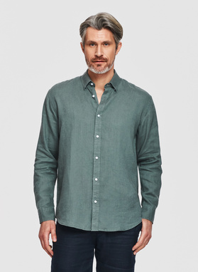 Lniana koszula męska w kolorze zielonym